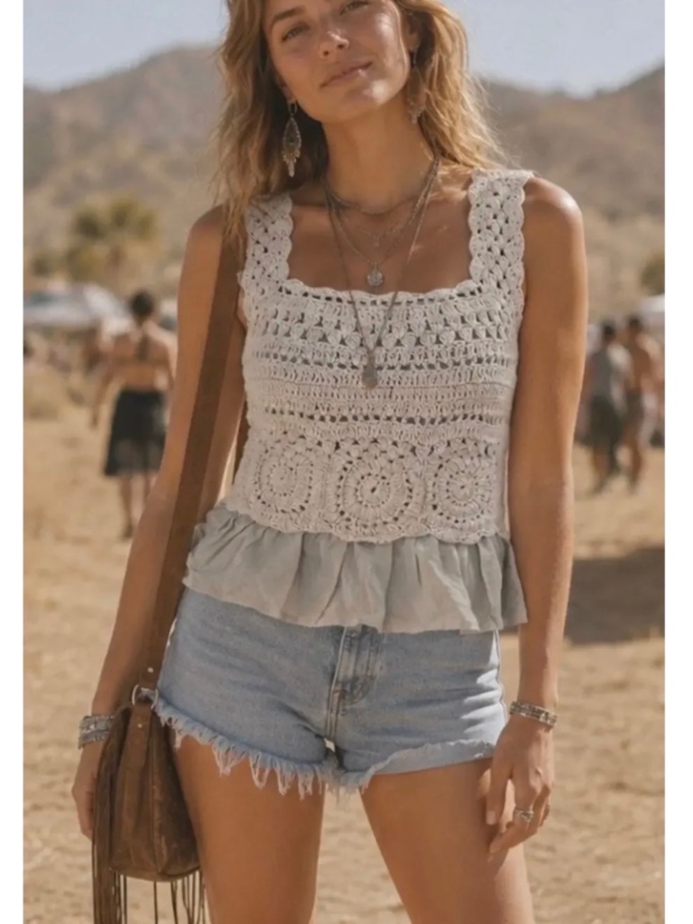 Rebellion Again Crochet Cotton Peplum Boho Fairycore tank top